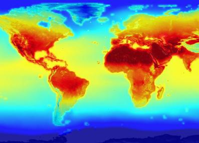 a visualization from a climate model, showing projected temperatures in 2100