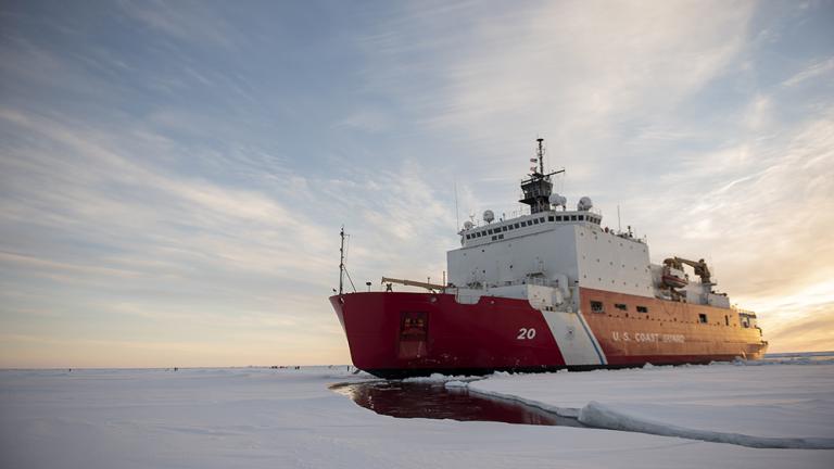 The U.S. Coast Guard icebreaker Healy has set off on a three-month science mission in the Arctic. As part of this mission, a new infrared imaging system will collect a first-of-its-kind dataset for training artificial-intelligence analysis tools. Here, the Healy is pictured during a science mission in 2018.