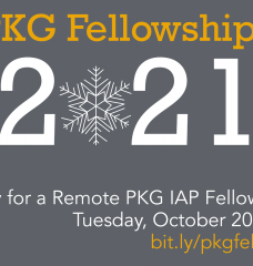 Advertising flier for the PKG Fellowships program, deadline October 20th, 2020, at noon.